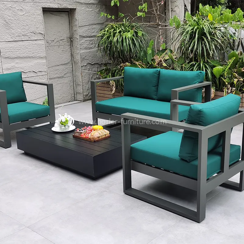 Đen bằng nhôm màu xanh lá cây không thấm nước ngoài sân vườn sofa