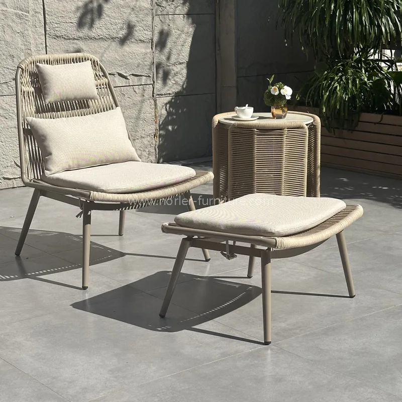 Outdoor Aluminum Rope Weaving Leisure Chair Footstool Set