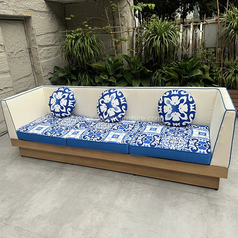 Khung nhôm ngoài trời hiện đại chải ghế sofa hạt gỗ