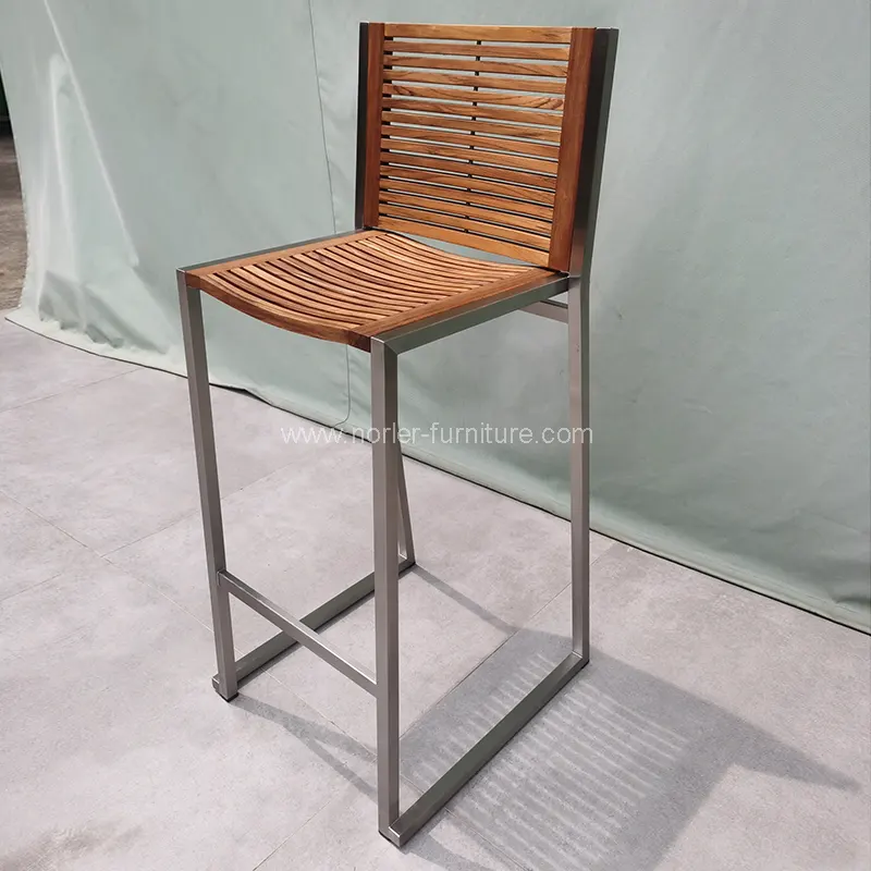 Ghế thanh gỗ bằng gỗ tếch bằng thép không gỉ hiện đại