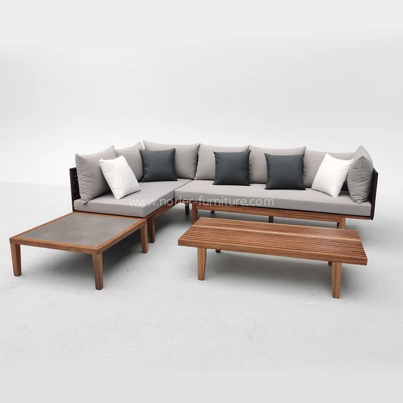 Khung gỗ bằng gỗ tếch ngoài trời hiện đại dây sofa dệt sofa Khung gỗ bằng gỗ tếch ngoài trời hiện đại dây sofa dệt sofa