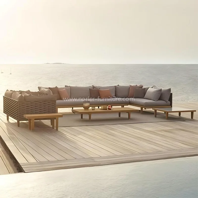 Khung gỗ bằng gỗ tếch ngoài trời hiện đại dây sofa dệt sofa