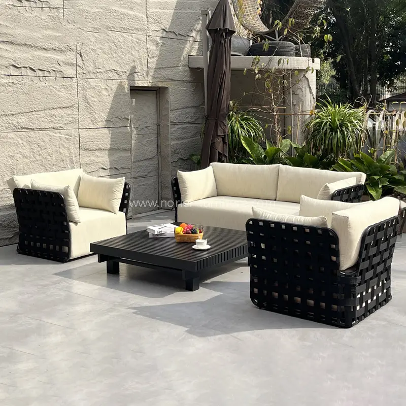 Bộ sofa không thấm nước bằng nhôm màu đen ngoài trời