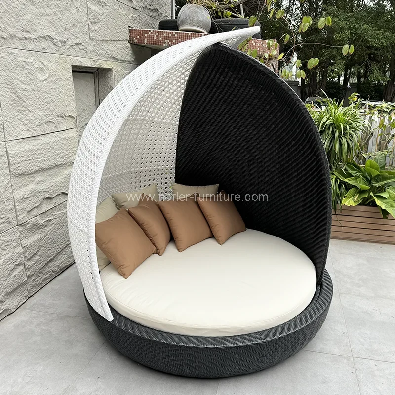 Đồ nội thất ngoài trời PE Rattan tròn Sunshade Sun Bed